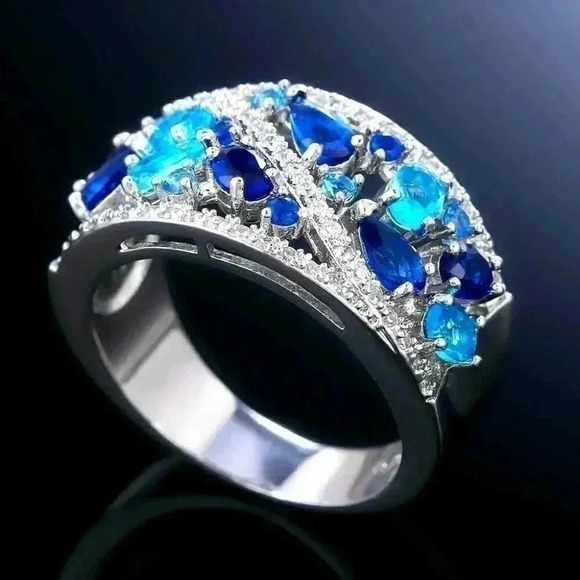 Stunning 14k Gold Over Silver Diamond Blue Sapphire Ring - Picture 4 of 4